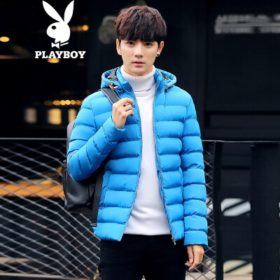 

Playboy PLAYBOY cotton clothing mens jacket 2018 autumn&winter Korean version of the thick cotton short hooded mens shirt yellow