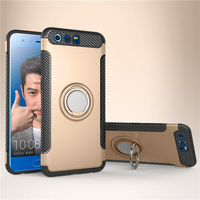 

Fecoprior Back Cover For Huawei Honor 9 Honor9 Case Car Holder Stand Hard PC Silicon Ring Suction Bracket Celulars