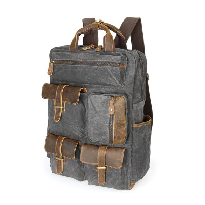 

Large Capacity Travel Shoulder Bag Men Canvas&Crazy Horse Leather Vintage Laptop Backpack Waterproof Military Mens Bags