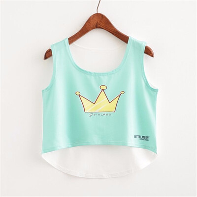 

Women Crop Top Sleeveless Print Summer Casual Top Women Short t-shirt Vest Tank Tops