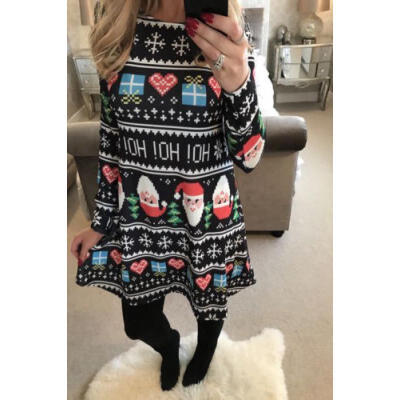 

UK Stock Womens Christmas Jumper Mini Dress Santa Snowman Long Sleeves Ladies