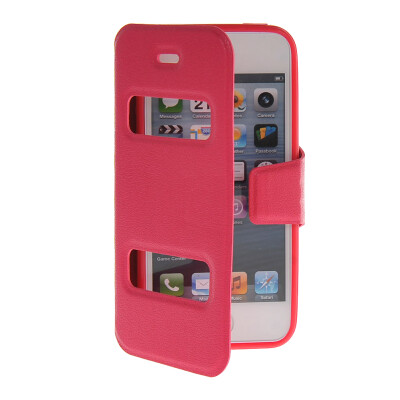 

MOONCASE View Window Leather Side Flip Pouch Hard board Shell Back Case Cover for Apple iPhone 5 / 5S Hot pink