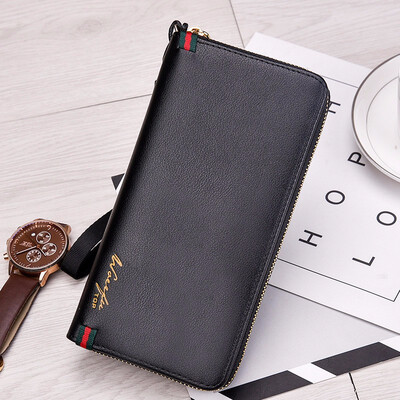 

Korean mens wallet knitted leather wallet long wallet multifunctional handbag