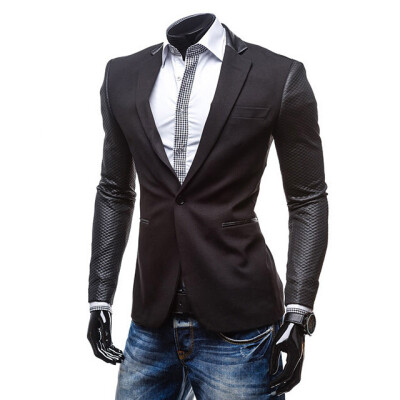 

Zogaa Leather Sleeve Splice Slim Mens Suit