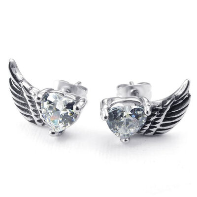 

Hpolw Mens Womens Cubic Zirconia Stainless Steel Angel Wing Stud Earrings Set Silver