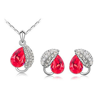 

Leaf Style Silver Plated Jewelry Set Necklace Earrings Crystal Women Fashion