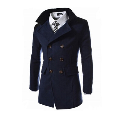 

Zogaa New Mens Wool Coat Double Wool Warm Stand Callar Double-breasted