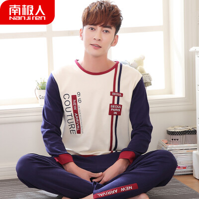 

Antarctic pajamas mens autumn cotton long-sleeved winter cotton can be worn outside Korean casual young students mens home service suits NAS5X20011-1 letter treasure blue XXL