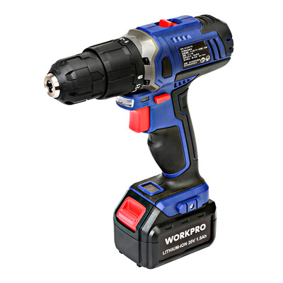 

Wankebao WORKPRO W122017N lithium battery charging drill red&blue home multi-function electric drill mechanical double speed with lighting 20V large storage