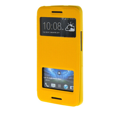 

MOONCASE Side Flip Hard board Slim Leather Bracket Window Case Cover for HTC One M7 Yellow