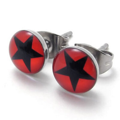 

Hpolw Unisex Mens Outstanding Red Star Stainless Steel Stud Earrings 2pcs Color Red Black