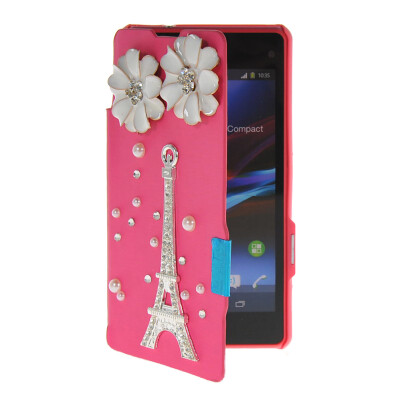 

MOONCASE Rhinestone Crystal Ultre Slim Leather Side Flip Wallet Back ЧЕХОЛ ДЛЯ Sony Xperia Z1 Compact (Mini) Hot pink