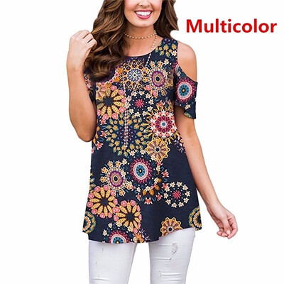 

Women Fashion Floral Printed Off Shoulder T-shirt Casual Short Sleeve Round Neck Loose Blouse Tops Plus Size