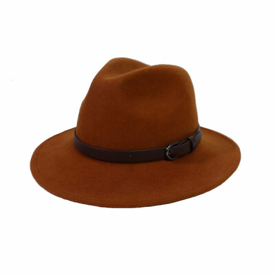 

100 Wool Felt Jazz Hat for Women Wild Brim Panama Fedoras with Metal Decoration Casual Solid Color Chapeau Femme B-7874