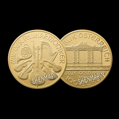 

1999 Austria 110 oz philharmonic society commemorative coin music musical instrument collection coins gold-plated silver new