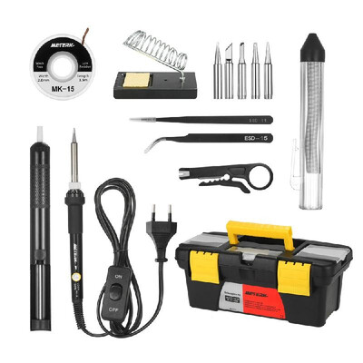 

Meterk 14 in 1 Soldering Iron Kit 5pcs Soldering Tips Solder Sucker Desoldering Wick Solder Wire Anti-static Tweezers Iron Stand