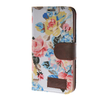 

MOONCASE Flower pattern tannins Leather Side Flip Wallet Card Holder Stand Pouch Case Cover for Samsung Galaxy S6 White