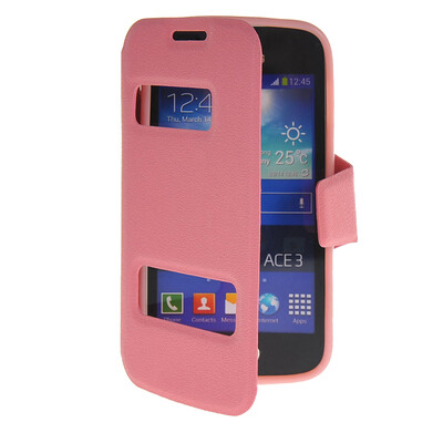 

MOONCASE View Window Leather Side Flip Pouch Stand Shell Back ЧЕХОЛ ДЛЯ Samsung Galaxy Ace 3 S7270 / S7272 Pink