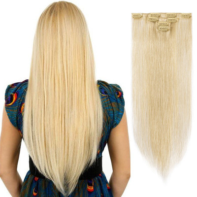 

4 PcsSet 100 Human Hair Real Thick Women Girls Long Straight Full Head Hair Extension Clip In Hair Extension