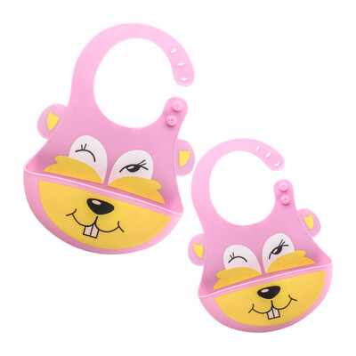 

Tianmei Youke TEENUNIX two pink silicone bib baby three-dimensional waterproof rice bowl large baby feeding bib children eating pocket set saliva towel