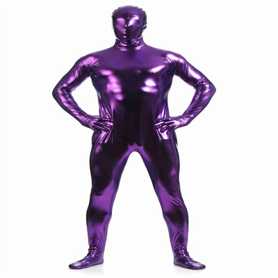 

Mens Metallic Shiny Zentai Full Bodysuit Back Zipper Costum Made Tights Suits Mens Full Bodysuit Cosplay Halloween Costumes