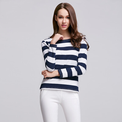 

POPBASIC Women's Long Sleeve Stripe Pattern T-Shirt Loose Casual Tops