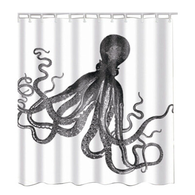 

UpperX Fabric Waterproof Bathroom Shower Curtain Panel Sheer Decor With Hooks Set octopus
