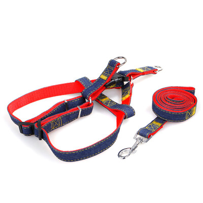 

Pet Dog 12m Leash & Adjustable Harness Set Heavy Duty Denim Pet Leash Belt Traction Rope for SmallMediumLarge Dogs for Daily Tr