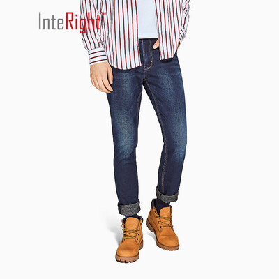 

INTERIGHT jeans male fit slim warm furry jeans dark blue 34 yards XL