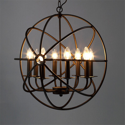 

Baycheer HL371448 Industrial LED Orb Chandelier in Black with Globe Cage 8-light