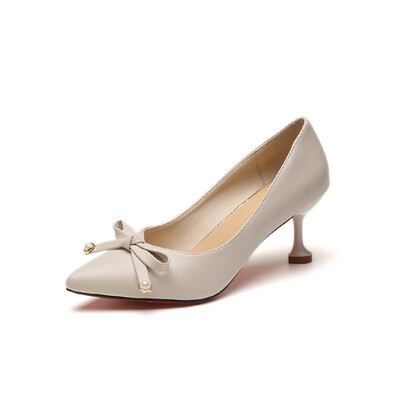 

2018 fashion new pointed stiletto womens shoes medium with single shoes knot shallow mouth high heels black work shoes