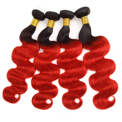 

Brazilian Hair Ombre Hair Body Wave 4 Bundles Two Tone Human Hair Weave Extensions T1BRed