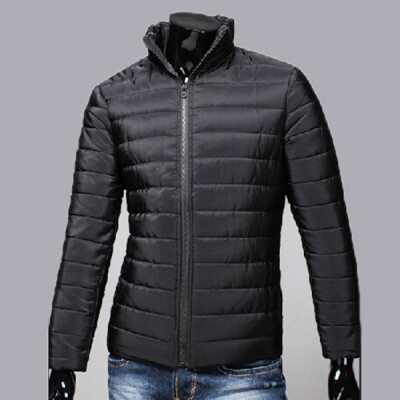 

Mens Fashion Pure Color Stand Collar Long Sleeve Breathable Casual Zipper Cotton-Padded Jacket