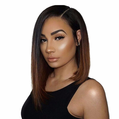 

9A Ombre Lace Front Human Hair Wigs Brown Bob Straight Brazilian Virgin Hair with Baby Hair Black Root 130 Density for Women