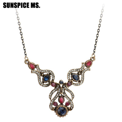 

New Ethnic Turkish Women Pendant Necklace Antique Gold Color Resin Indian Wedding Jewelry Ancient Chocker Bohemia Gift Good Deal