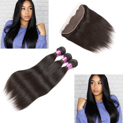 

Glary Straight Human Hair 3 Bundles With Frontal Mongolian Wave 13x4 Ear to Ear Lace Frontal With Bundles Unprocessed Virgin Hair