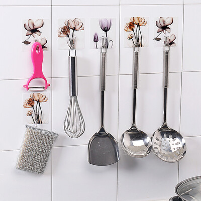 

Shouyou square strong sticky hook 8 Pack no trace nail-free wall glue door behind the kitchen bathroom hook JD-SNN-07 flower