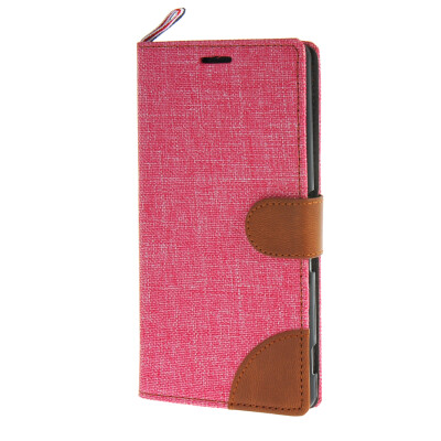 

MOONCASE Denim Style Flip Wallet Card Pouch Bracket Back Case Cover for Sony Xperia Z4 Hot pink