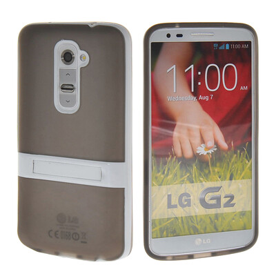 

MOONCASE Soft Flexible Silicone Gel TPU Skin with Kickstand Shell Back Case Cover for LG G2 Grey