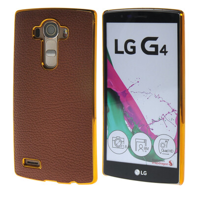 

MOONCASE Litchi Skin Gold Chrome Hard Back Case Cover for LG G4 Brown