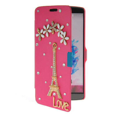 

MOONCASE Bling Rhinestone Crystal Ultre Slim Leather Side Flip Wallet Shell Back ЧЕХОЛ ДЛЯ LG G3 Hot pink