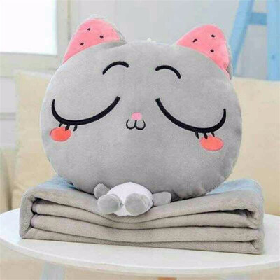 

Gray Color Cute Cartoon Plush Pillow Removable Soft Stuffed Plush Toys Sleep Warm Hands Pillow Flannel Blanket as Gift