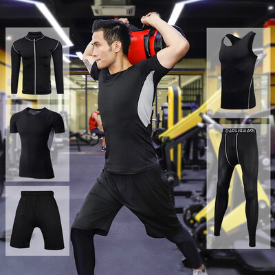

Fan Dimu sports suit mens fitness suit breathable&quick-drying stretch training basketball sportswear running FNZ9001-mesh gray - short-sleeved jacket five-piece