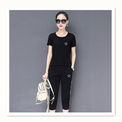 

Cropped short-sleeved two-piece suit Summer womens sports suit