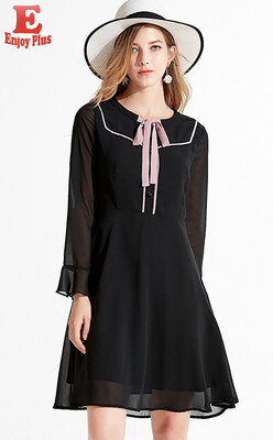 

L XL XXL 3XL 4XL 5XL plus size office chiffon new autumn 2018 women dress long sleeve large size black elegant A line midi lady