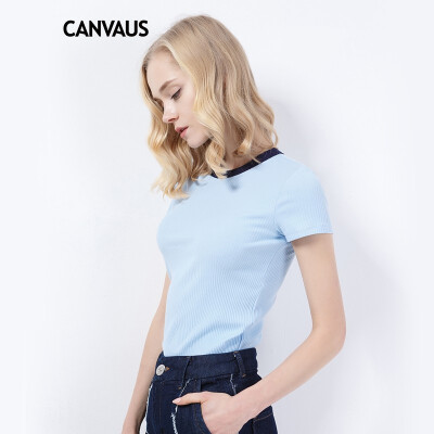 

CANVAUS 2018 Summer New Women T Shirt Cotton Slim Casual Simple O-neck Short Sleeve Knitted T-shirt