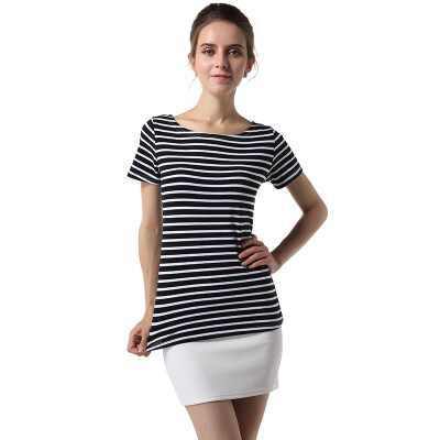 

POPBASIC Women's Classic Striped Short Sleeve Tee Boatneck Nautical T Shirt