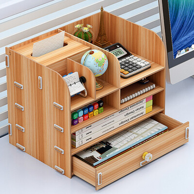 

Everything good desktop storage box office supplies large multi-layer drawer file rack wooden storage box with tissue box JD-B03-2 cherry wood