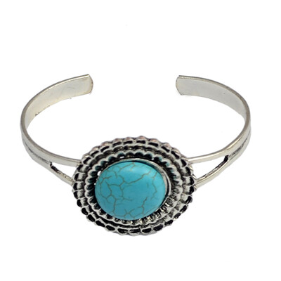 

Idealway Vintage Silver Alloy Round Natural Turquoise Flower Cuff Bangle Bracelets Women Adjustable Bracelets