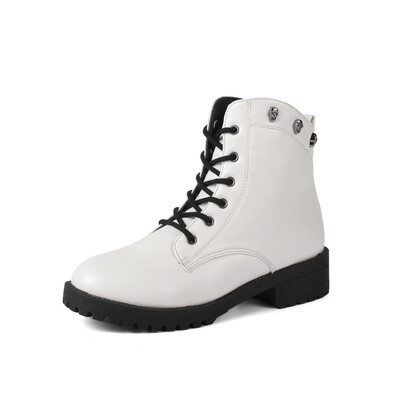 

GENERAL 2015 Winter Boots Women Fashion Casual Shoes PU Round Toe Square Heel Rubber Lace-Up Scarpe Donna Chaussure Femme
